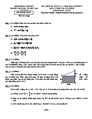 Đề kiểm tra học kỳ I môn Toán Lớp 8 - Năm học 2018-2019 - Phòng giáo dục và đào tạo quận Thủ Đức (Có đáp án)