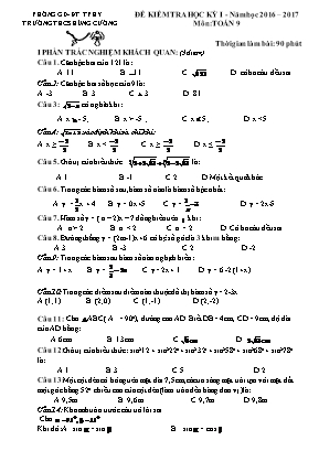 Đề kiểm tra học kỳ I môn Toán Lớp 9 - Năm học 2016-2017 - Trường THCS Hùng Cường