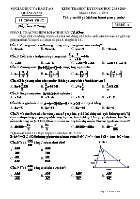 Đề kiểm tra học kỳ II môn Toán Lớp 8 - Mã đề A - Năm học 2018-2019 - Sở giáo dục và đào tạo Quảng Nam