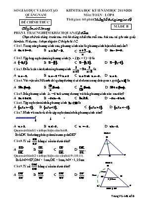 Đề kiểm tra học kỳ II môn Toán Lớp 8 - Mã đề B - Năm học 2019-2020 - Sở giáo dục và đào tạo Quảng Nam