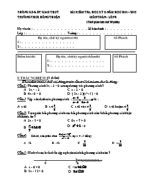 Đề kiểm tra học kỳ II môn Toán Lớp 8 - Năm học 2014-2015 - Trường THCS Hồng Thuận (Có đáp án)