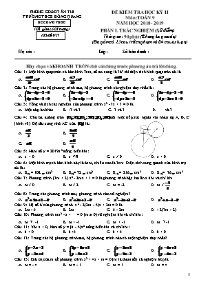 Đề kiểm tra học kỳ II môn Toán Lớp 9 - Mã đề 027 - Năm học 2018-2019 - Trường THCS Hồng Quang