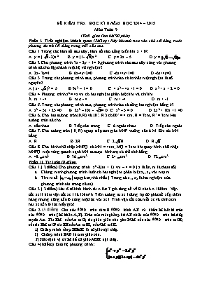 Đề kiểm tra học kỳ II môn Toán Lớp 9 - Năm học 2014-2015