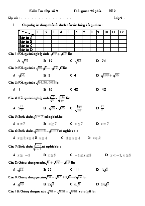 Đề kiểm tra môn Đại số Lớp 9 - Đề 2
