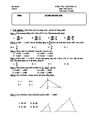 Đề kiểm tra một tiết Chương 3 môn Hình học Lớp 8