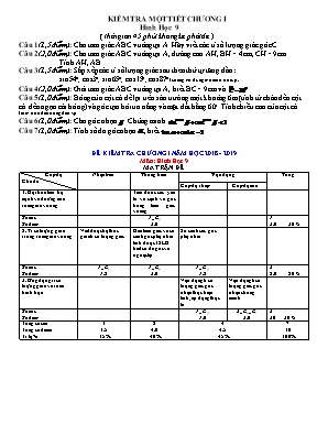 Đề kiểm tra một tiết Chương I môn Hình học Lớp 9 - Năm học 2018-2019 (Có đáp án)