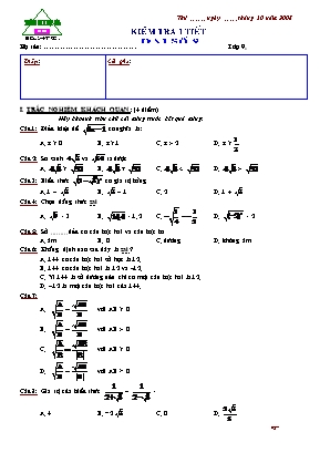 Đề kiểm tra một tiết môn Đại số Lớp 9 - Năm học 2008-2009 - Trường THCS Hiệp Hòa