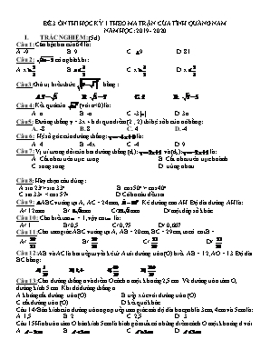 Đề ôn thi học kỳ 1 môn Toán Lớp 9 theo ma trận của tỉnh Quảng Nam - Năm học 2019-2020 - Đề 3 (Có đáp án)