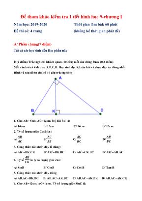 Đề tham khảo kiểm tra 1 tiết môn Hình học Lớp 9 - Chương I - Năm học 2019-2020