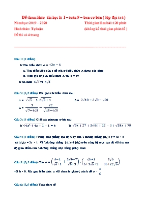 Đề tham khảo thi học kì I môn Toán Lớp 9 – Ban cơ bản (Lớp đại trà) - Năm học 2019-2020