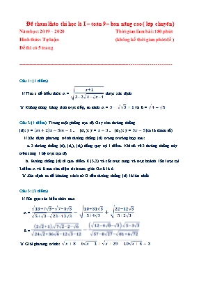 Đề tham khảo thi học kì I môn Toán Lớp 9 – Ban nâng cao (Lớp chuyên) - Năm học 2019-2020