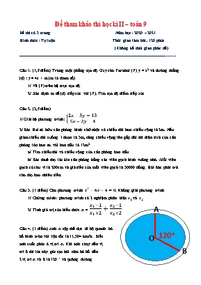 Đề tham khảo thi học kì II môn Toán Lớp 9 - Năm học 2020-2021 (Có đáp án)