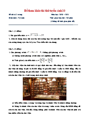 Đề tham khảo thi thử tuyển sinh Lớp 10 môn Toán - Năm học 2020-2021
