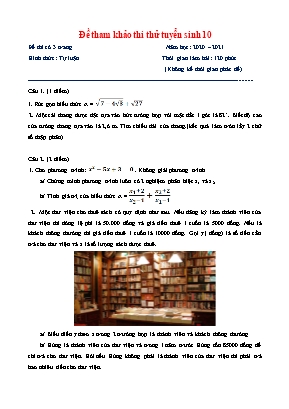 Đề tham khảo thi thử tuyển sinh vào Lớp 10 môn Toán - Năm học 2020-2021