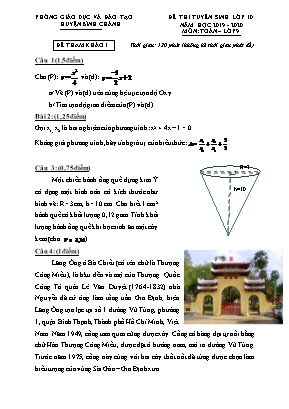 Đề tham khảo thi tuyển sinh Lớp 10 môn Toán - Đề số 1 - Năm học 2019-2020 - Phòng giáo dục và đào tạo huyện Bình Chánh (Có đáp án)