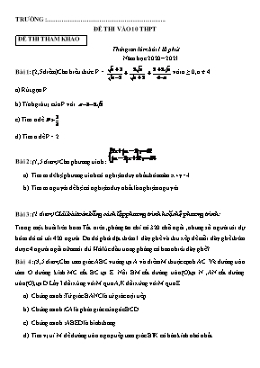 Đề tham khảo thi vào Lớp 10 THPT môn Toán - Năm học 2020-2021