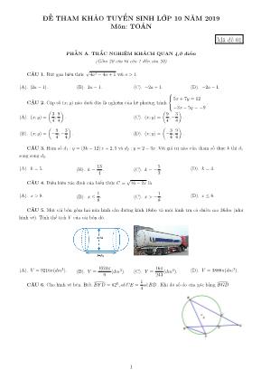 Đề tham khảo tuyển sinh lớp 10 môn Toán năm 2019 - Đề 01