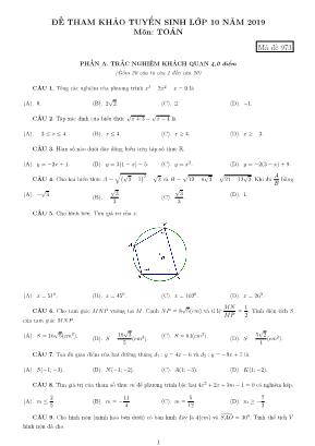 Đề tham khảo tuyển sinh vào Lớp 10 môn Toán năm 2019 - Mã đề 973