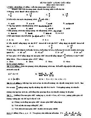 Đề thi chất lượng cuối năm môn Toán Lớp 8 - Năm học 2014-2015