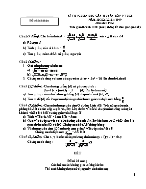Đề thi chọn học sinh giỏi cấp huyện môn Toán Lớp 9 - Năm học 2018-2019 (Có đáp án)