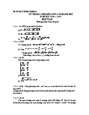 Đề thi chọn học sinh giỏi cấp thành phố môn Toán Lớp 9 - Năm học 2006-2007 - Sở giáo dục và đào tạo Thành phố Hồ Chí Minh