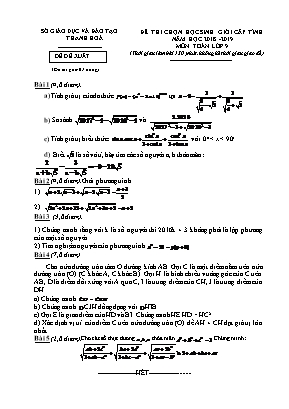 Đề thi chọn học sinh giỏi cấp tỉnh môn Toán Lớp 9 - Năm học 2018-2019 - Sở giáo dục và đào tạo Thanh Hóa (Có đáp án)