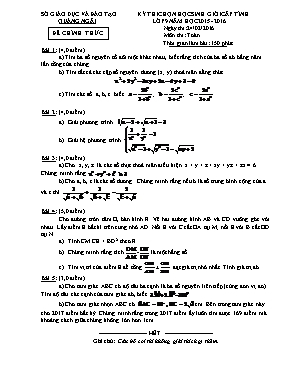 Đề thi chọn học sinh giỏi cấp tỉnh môn Toán Lớp 9 - Năm học 2015-2016 - Sở giáo dục và đào tạo Quảng Ngãi (Có đáp án)