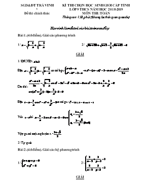 Đề thi chọn học sinh giỏi cấp tỉnh môn Toán Lớp 9 - Năm học 2018-2019 - Sở giáo dục và đào tạo Trà Vinh (Có đáp án)