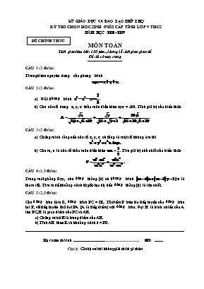 Đề thi chọn học sinh giỏi cấp tỉnh môn Toán Lớp 9 - Năm học 2008-2009 - Sở giáo dục và đào tạo Phú Thọ (Có đáp án)