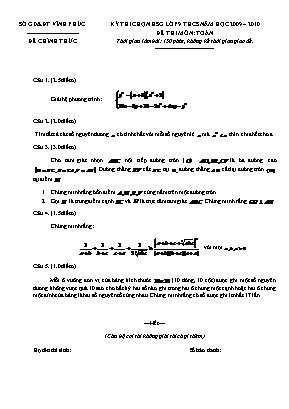 Đề thi chọn học sinh giỏi môn Toán Lớp 9 - Năm học 2009-2010 - Sở GD và ĐT Vĩnh Phúc (Có đáp án)