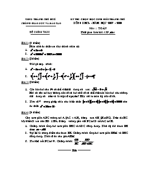 Đề thi chọn học sinh giỏi thành phố môn Toán Lớp 8 - Năm học 2007-2008 - Phòng giáo dục và đào tạo Thành phố Huế (Có đáp án)