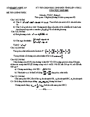 Đề thi chọn học sinh giỏi tỉnh môn Toán Lớp 9 - Năm học 2008-2009 - Sở giáo dục và đào tạo Nghệ An