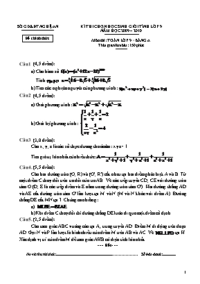 Đề thi chọn học sinh giỏi tỉnh môn Toán Lớp 9 - Năm học 2009-2010 - Sở giáo dục và đào tạo Nghệ An (Có đáp án)