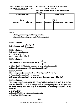Đề thi học kì II môn Toán Lớp 9 - Năm học 2013-2014 - Phòng giáo dục và đào tạo Thành phố Trà Vinh
