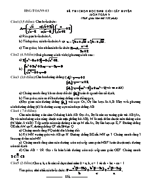 Đề thi học sinh giỏi cấp huyện môn Toán Khối 9