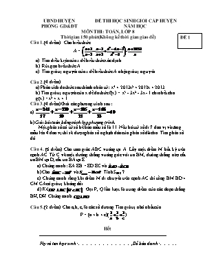 Đề thi học sinh giỏi cấp huyện môn Toán Lớp 8 - Đề 1 (Có đáp án)