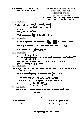 Đề thi học sinh giỏi môn Toán Lớp 9 - Năm học 2014-2015 - Phòng giáo dục và đào tạo huyện Hằng Hóa (Có đáp án)