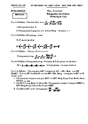 Đề thi khảo sát chất lượng học sinh mũi nhọn môn Toán Lớp 8 (Có đáp án)