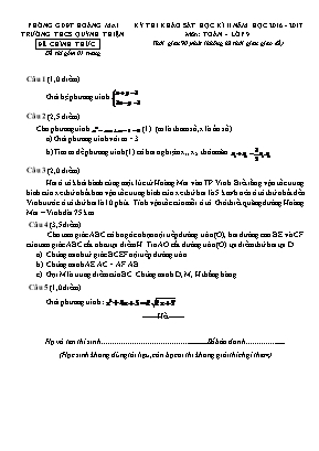 Đề thi khảo sát học kì II môn Toán Lớp 9 - Năm học 2016-2017 - Trường THCS Quỳnh Thiện (Có đáp án)