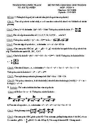Đề thi thử học sinh trường môn Toán Lớp 9 - Năm học 2019-2020 - Trường THCS Phúc Trạch