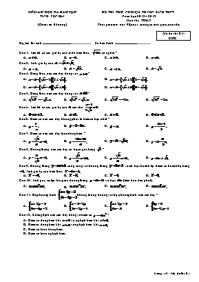 Đề thi thử nghiệm tuyển sinh Lớp 10 THPT môn Toán - Mã đề gốc 01 - Năm học 2018-2019 - Sở giáo dục và đào tạo tỉnh Yên Bái