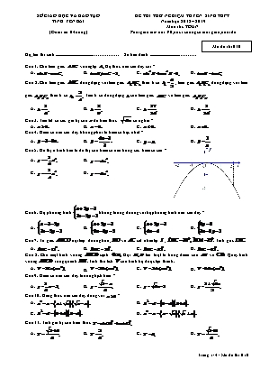 Đề thi thử nghiệm tuyển sinh Lớp 10 THPT môn Toán - Mã đề thi 010 - Năm học 2018-2019 - Sở giáo dục và đào tạo tỉnh Yên Bái
