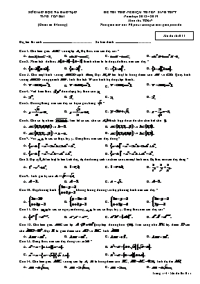 Đề thi thử nghiệm tuyển sinh Lớp 10 THPT môn Toán - Mã đề thi 011 - Năm học 2018-2019 - Sở giáo dục và đào tạo tỉnh Yên Bái