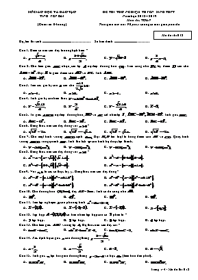 Đề thi thử nghiệm tuyển sinh Lớp 10 THPT môn Toán - Mã đề thi 012 - Năm học 2018-2019 - Sở giáo dục và đào tạo tỉnh Yên Bái