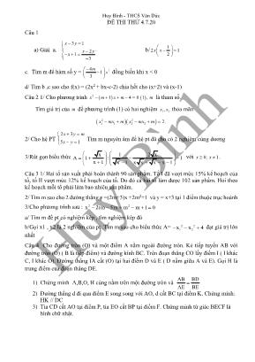 Đề thi thử tuyển sinh Lớp 10 THPT môn Toán - Huy Bình