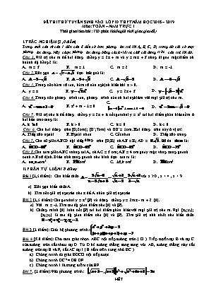 Đề thi thử tuyển sinh Lớp 10 THPT môn Toán - Năm học 2018-2019 - Trường THCS Nam Trực I (Có đáp án)