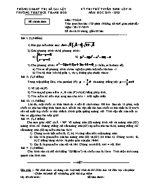 Đề thi thử tuyển sinh Lớp 10 THPT môn Toán - Năm học 2019-2020 - Trường TH và THCS Thanh Hòa