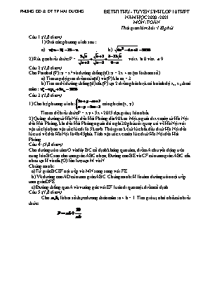 Đề thi thử tuyển sinh Lớp 10 THPT môn Toán - Năm học 2020-2021 - Phòng giáo dục và đào tạo Thành phố Hải Dương (Có đáp án)