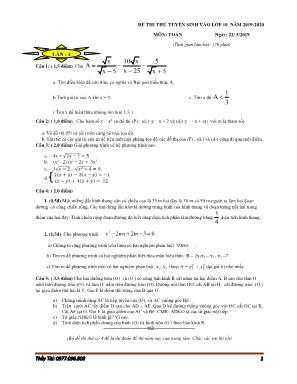 Đề thi thử tuyển sinh vào Lớp 10 môn Toán - Năm học 2019-2020 - Thầy Tài