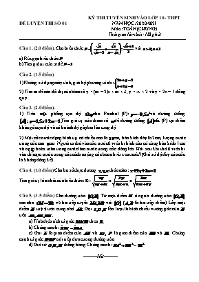 Đề thi thử tuyển sinh vào Lớp 10 THPT môn Toán - Đề số 1 - Năm học 2020-2021 (Có đáp án)